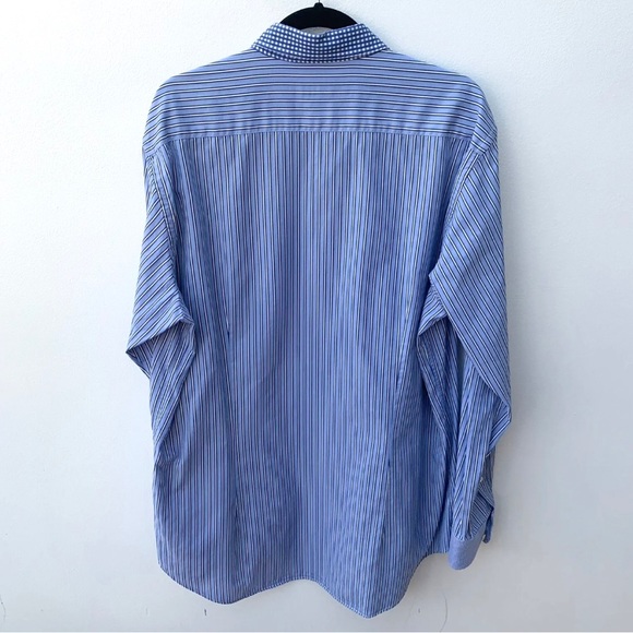 Etro Men's Size 44 Blue White Vertical Stripe Contracting Cuff Button Down Shirt - Picture 6 of 10
